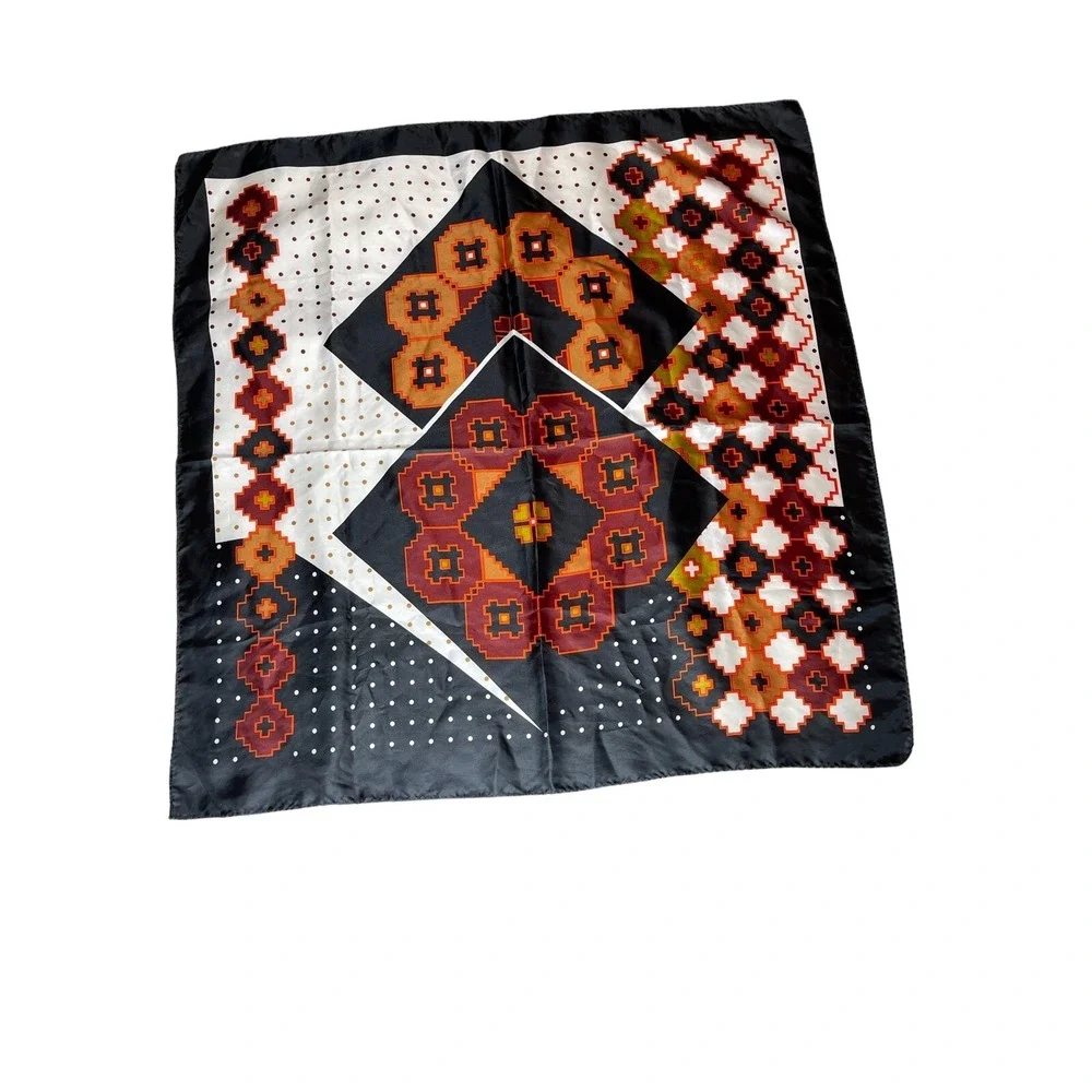 Vintage Sqaure‎ Scarf Handkerchief Hankie Geometric Polyester Satin 27